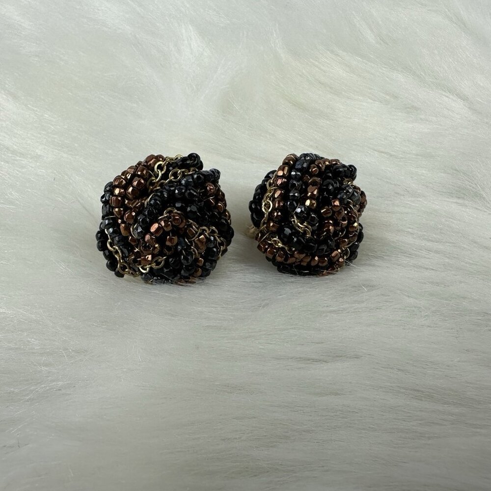 Vogue Beaded Clip On Non Pierced Earrings Black Brown Gold